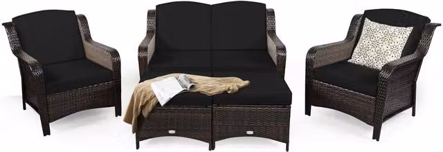 Costway 5 Piece Modern Black Rattan and Metal Patio Furniture Set