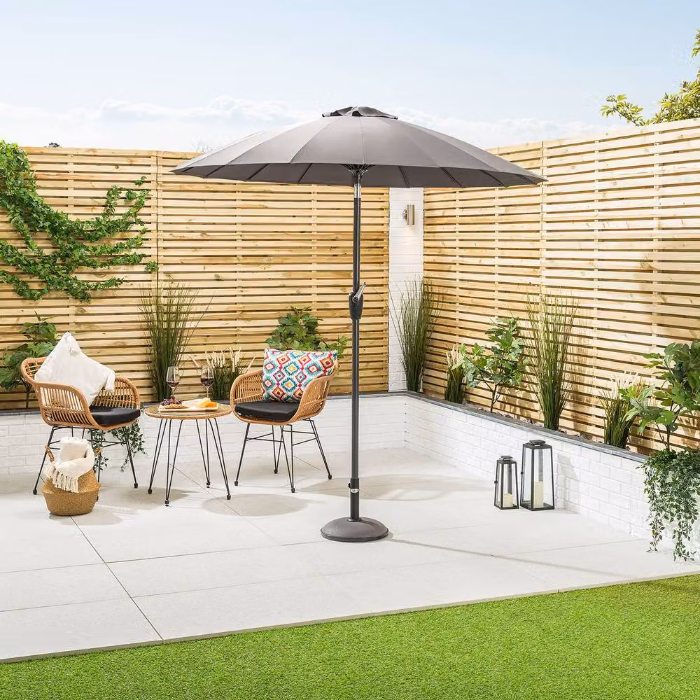 Christow Shanghai Garden Umbrella in Grey with Tilting Function and UPF 50+ UV Protection, Diameter: 2 m – 2