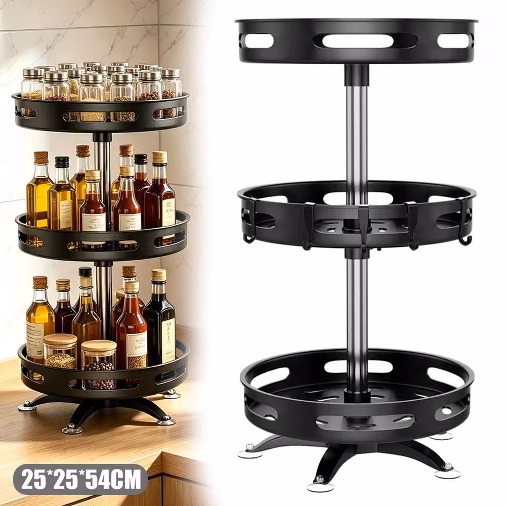 EONLION 3 Tier Rotating Spice Rack in Black, Height: 100 cm – 2