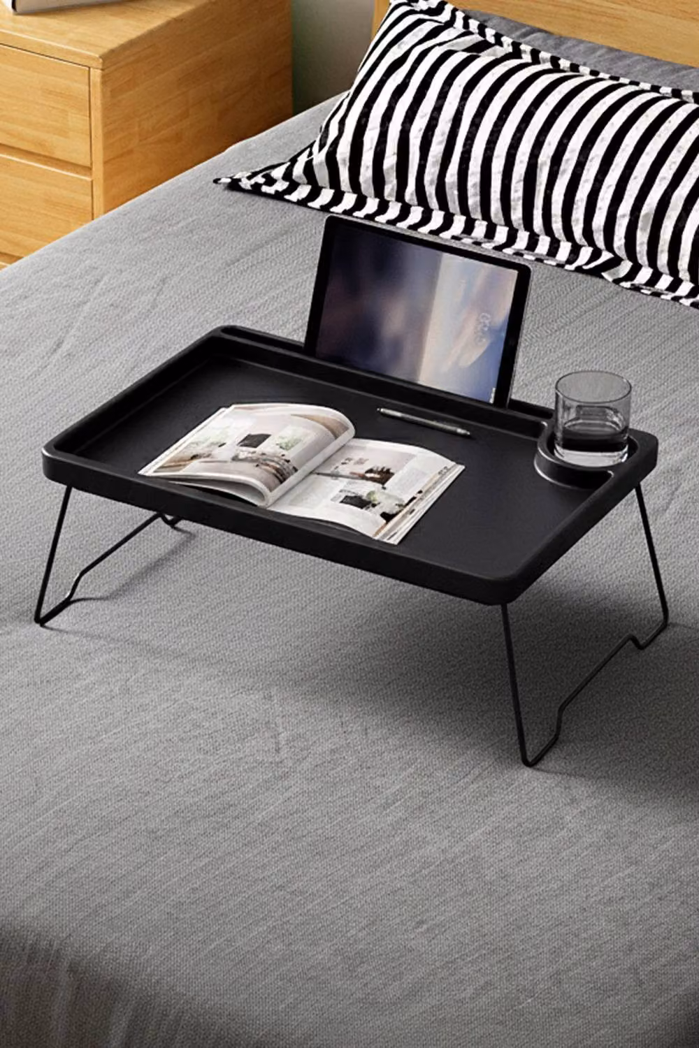 Living and Home Folding Laptop Bed Table with Tablet Groove and Cup Slot in Black – 7