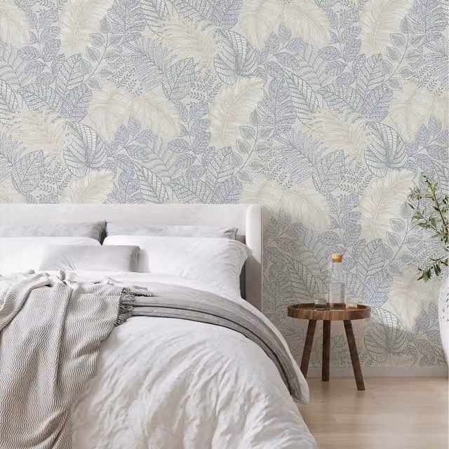 Superfresco Easy Scattered Leaves Floral Botanical Wallpaper in Duck Egg Blue