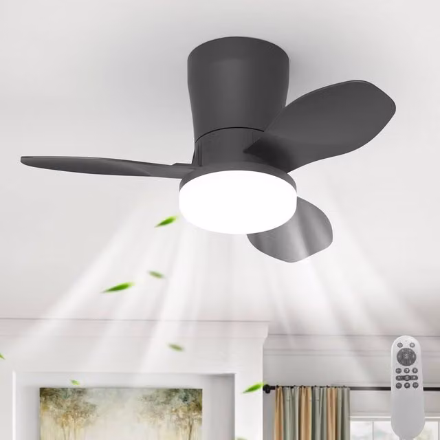 Garwarm Modern Black LED Ceiling Fan with Dimmable Light and Remote Control – 1
