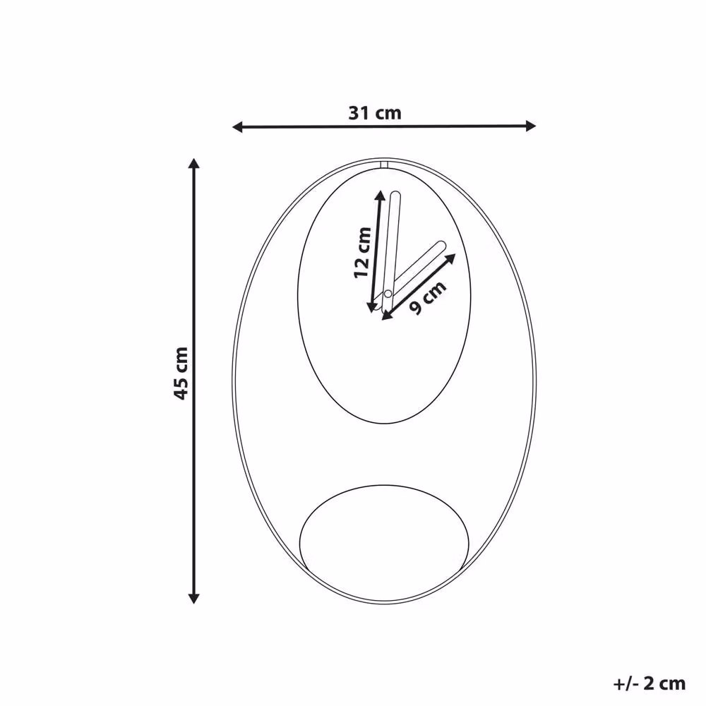 Wyld and Coco Black and Gold Minimalist Oval Metal Wall Clock W: 31 cm, H: 45 cm – 3