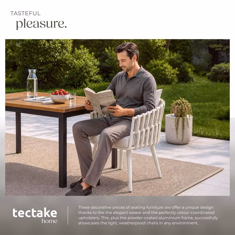 tectake Lugano 2 Seater Aluminium Garden Chair Set in Beige with Armrests and Cushions – 3
