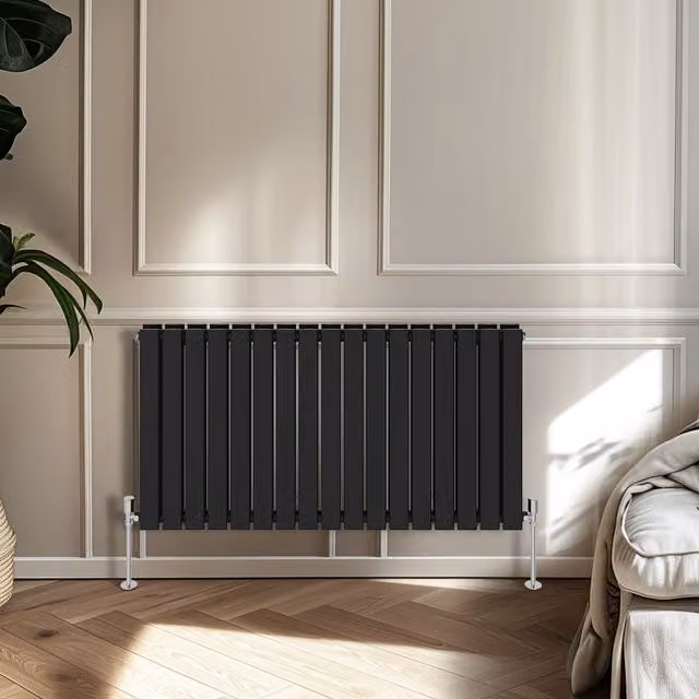 Right Radiators Double Panel Flat Panel Horizontal Radiator, Black, H: 60.0 cm, W: 115.6 cm, D: 60.0 cm
