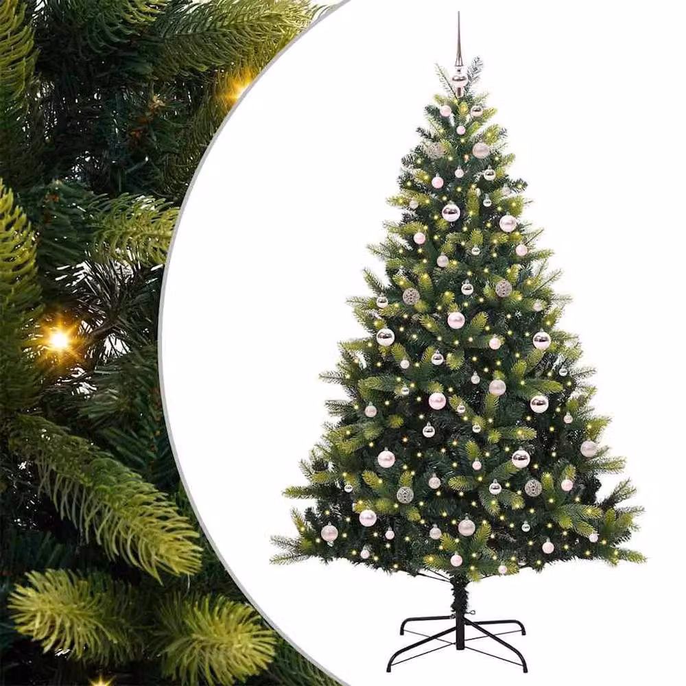 Berkfield Home Artificial Hinged Christmas Tree with 300 LEDs, Green, Height: 210 cm – 2