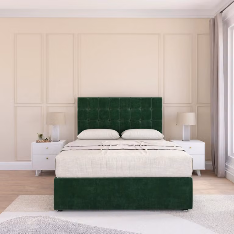 Sloomy Alabama Divan Bed Base with Floor Standing Headboard, Emerald Green Velvet, Small Double, W/D/H: 120 x 200 cm