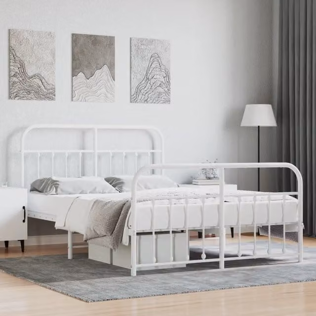 Berkfield Home Metal Bed Frame with Headboard and Footboard in White, 140 x 200 cm