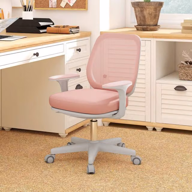 VINSETTO Pink Mesh and Fabric Swivel Task Office Chair with Armrests and Castors – 1