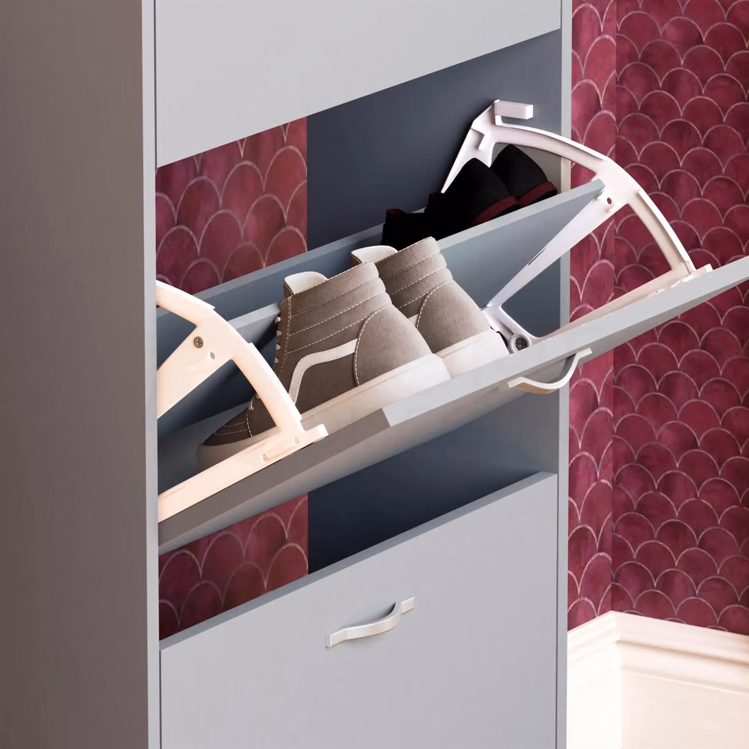 Vida Designs 3 Drawer Shoe Storage Cabinet Organizer in Grey – 4