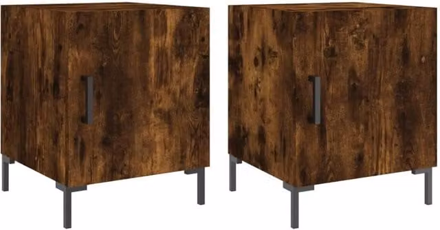 Berkfield Home Set of 2 Smoked Oak Bedside Cabinets in Brown, W/D/H: 40 x 40 x 50 cm – 1