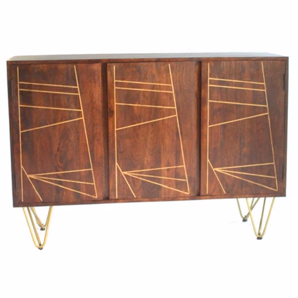 Wyld Haus Bandung Large Sideboard in Brown Mango Wood with Gold Inlay and 3 Doors, W/D/H: 135 x 40 x 85 cm – 2