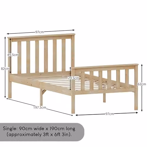 Vida Designs Milan Single Bed Frame in Brown Pine Wood, H 82 x W 97 x D 197.5 cm – 2