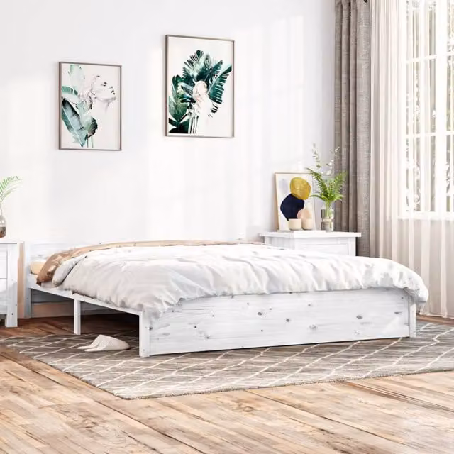 Berkfield Home White Solid Pine Wood Bed Frame W/D/H: 160 x 200 cm