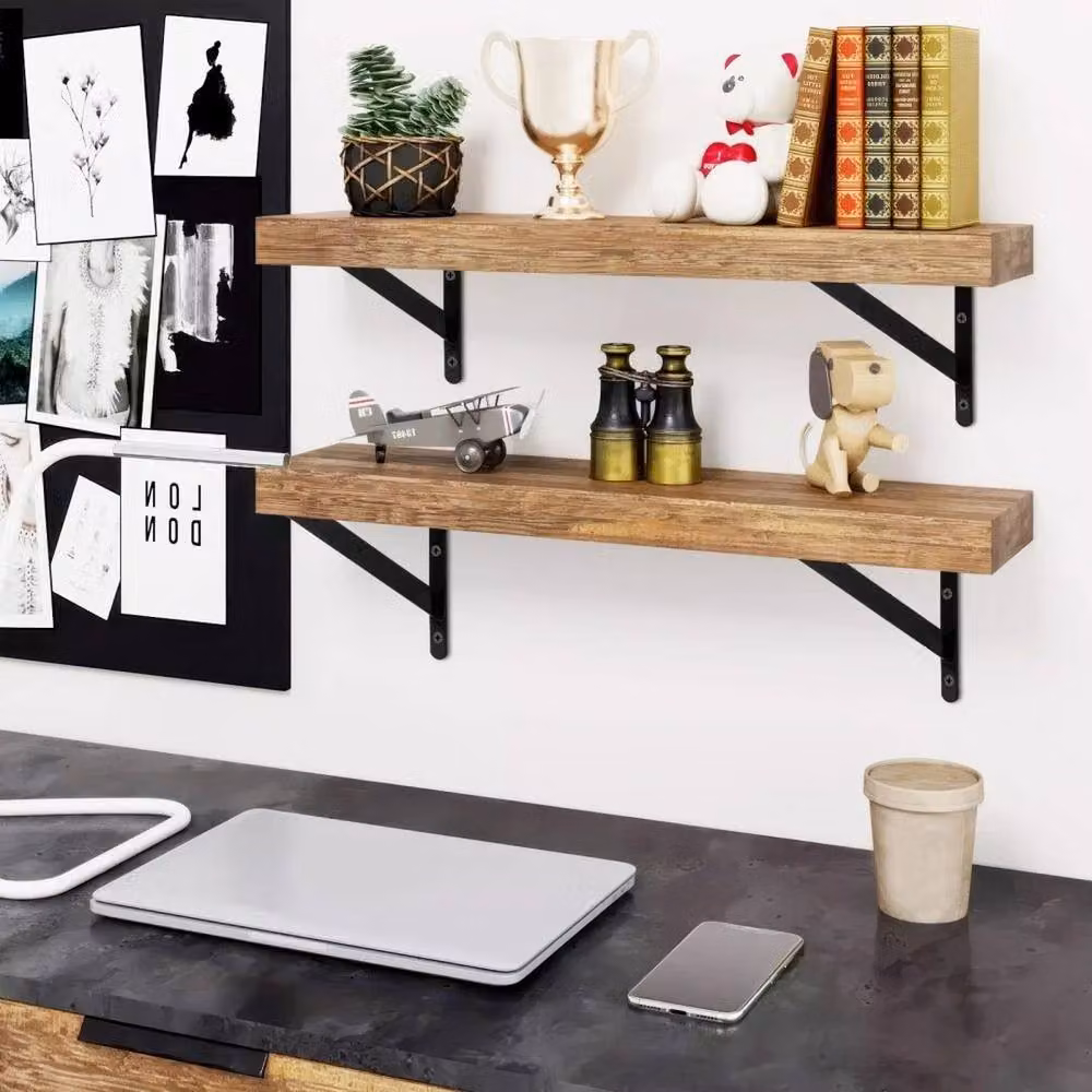FLAVORA Matt Black Steel Wall Mounted Shelf Brackets, W: 52 cm – 3
