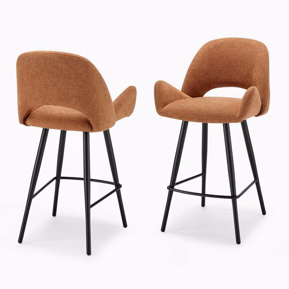 FurnitureboxUK Layla Set of 2 Mid-Century Fabric Bar Chairs in Terracotta Orange and Black – 2