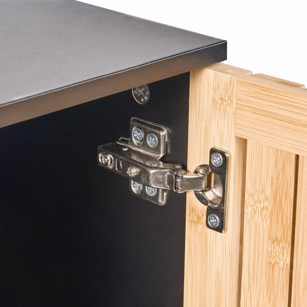 Wyld and Coco Bamboo Bathroom Cabinet with Matte Black Frame in Brown, W/D/H: 90 x 30 x 30 cm – 3