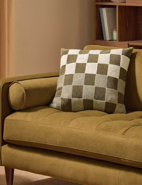 MADE Green Mix Bouclé Cotton Checkerboard Square Cushion