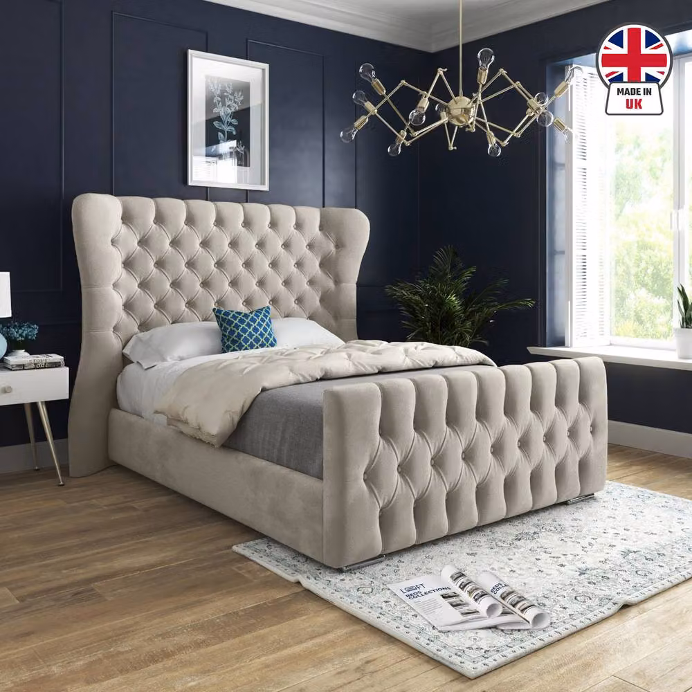 KDMD Silverdale Double Upholstered Velvet Bed Frame in Beige – 3