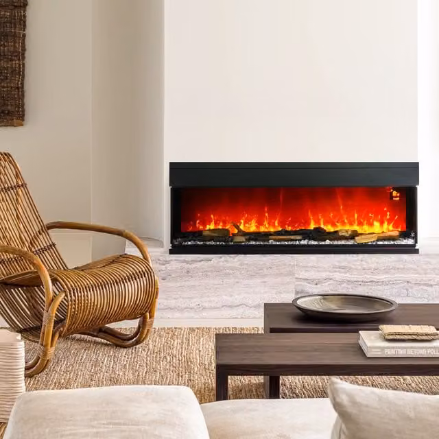 HOMCOM Black Media Electric Fireplace Wall Mounted Recessed Insert, 152.4 cm