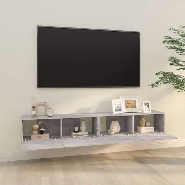 Berkfield Home Set of 2 Modern Wall TV Cabinets in Concrete Grey, Engineered Wood, W: 100 cm, D: 30 cm, H: 30 cm