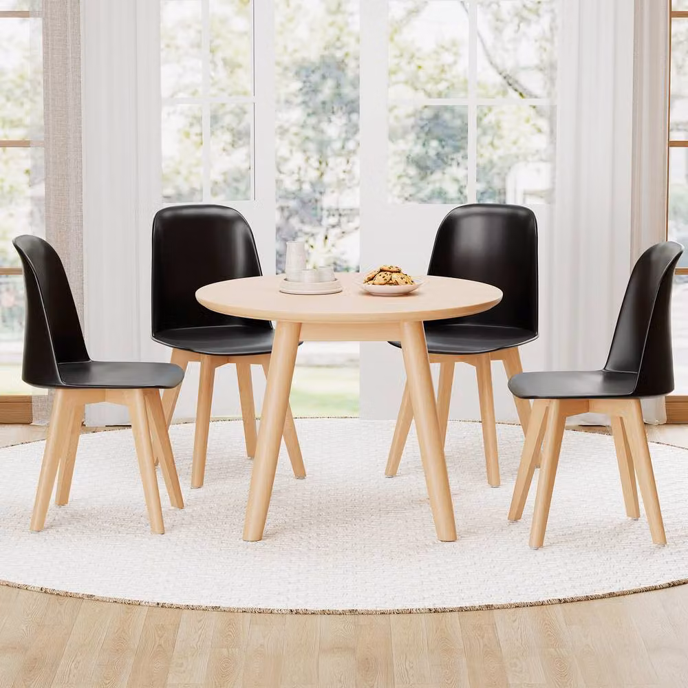 Costway Set of 2 Modern Armless Dining Chairs in Black Synthetic Leather with Beech Wood Legs – 4