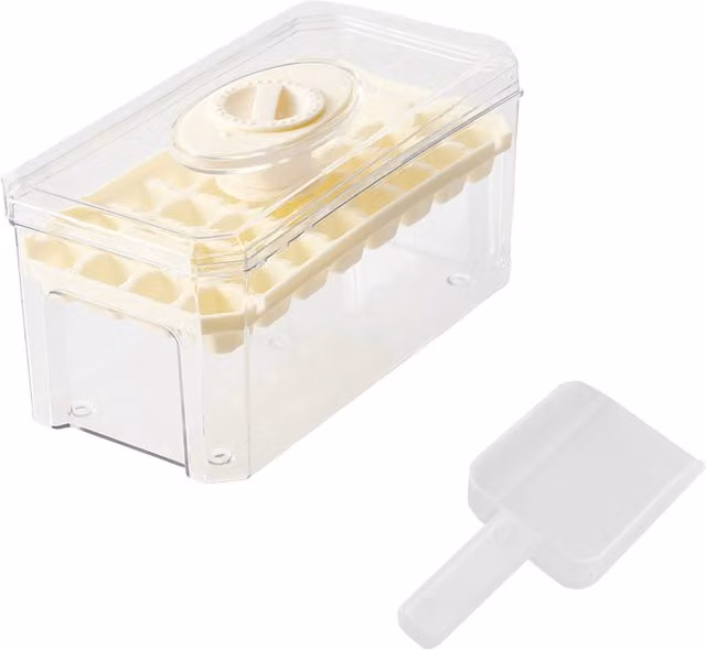 Livingandhome 32-Grid Rectangular Press-Type Ice Cube Mould Box in Transparent and White
