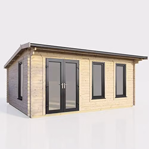 Powersheds Premium Apex Log Cabin with Double Doors and Toughened Glass in Anthracite and Brown – 1