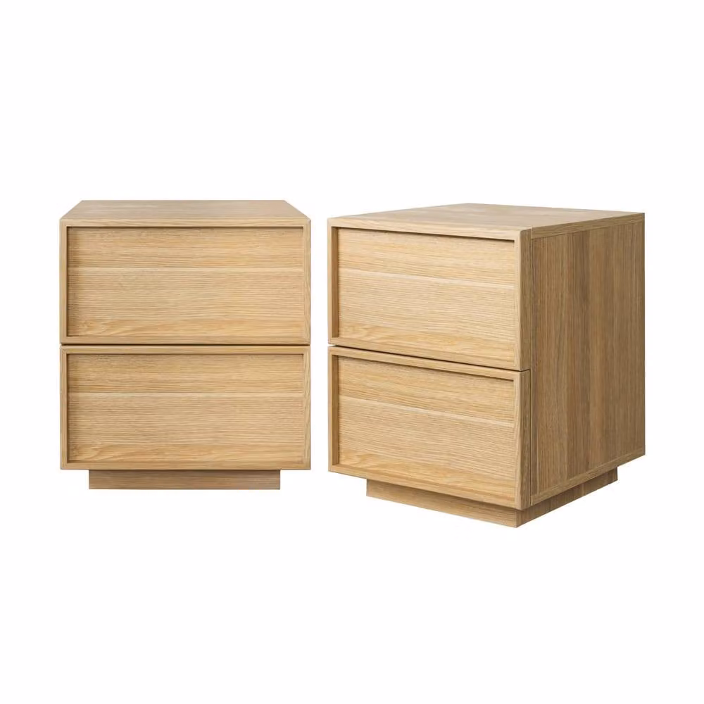 Sweek Set of 2 Modern Wood Effect Bedside Tables with 2 Drawers, Brown, W: 42 cm, D: 38 cm, H: 48 cm – 2