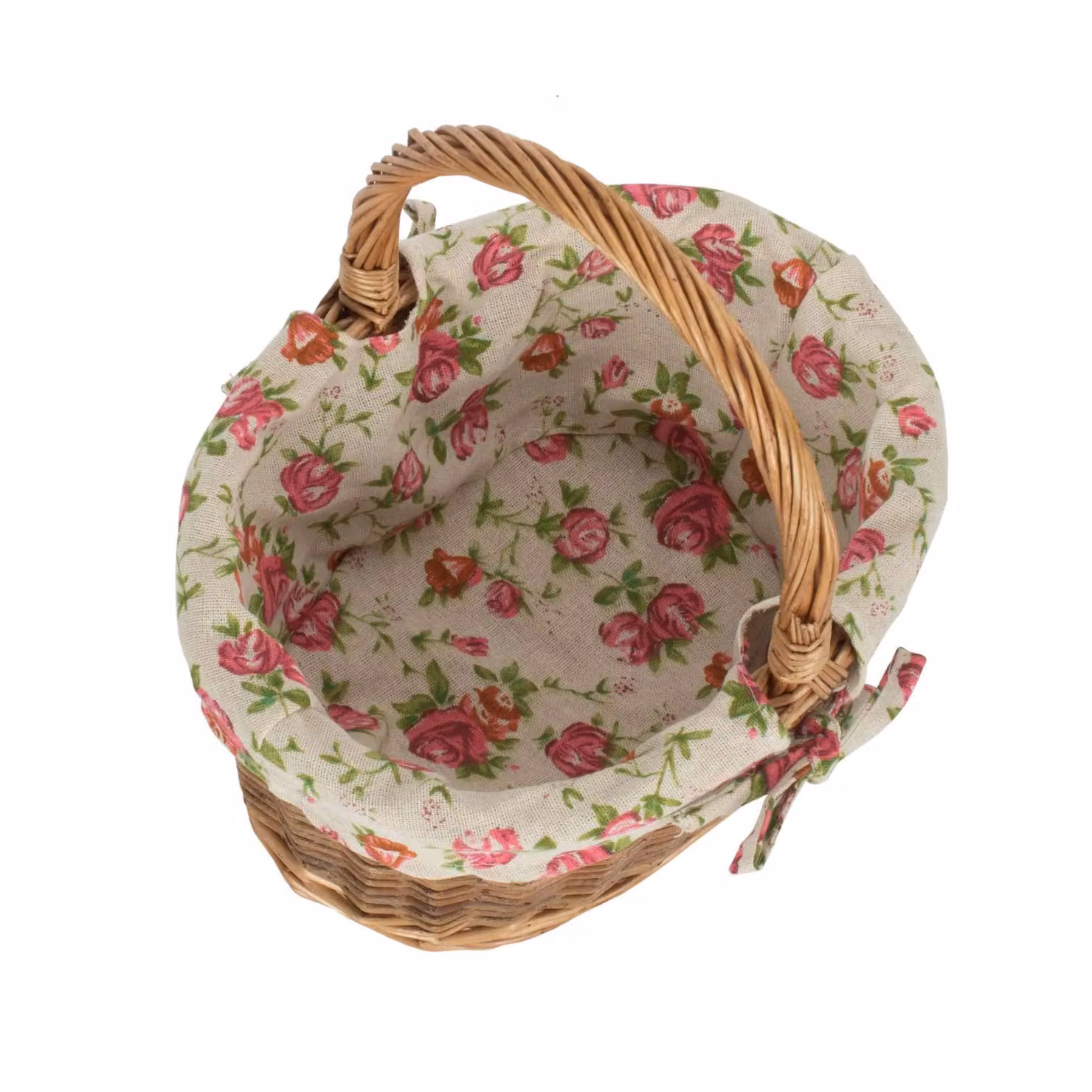 Large Red Wicker Garden Hamper with Rose Lined Cotton Interior in Brown, W/D/H: 30.0 x 21.0 x 30.0 cm – 2