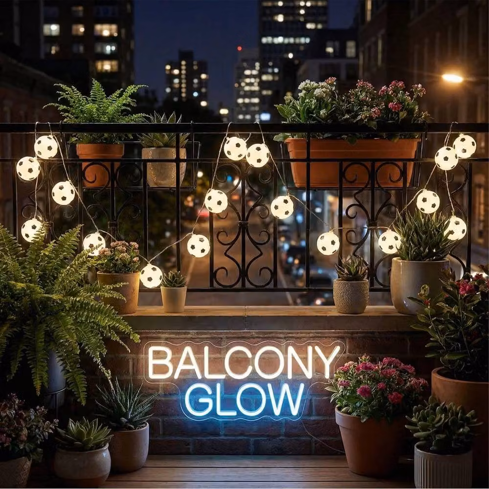 FLAVORA Solar LED Football String Lights in White for Garden and Terrace Decoration – 2