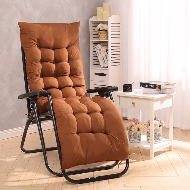 Livingandhome Non-Slip Outdoor Patio Lounge Recliner Chair Cushion Seat Pad in Brown with Cotton and Hook-and-Loop Fastening