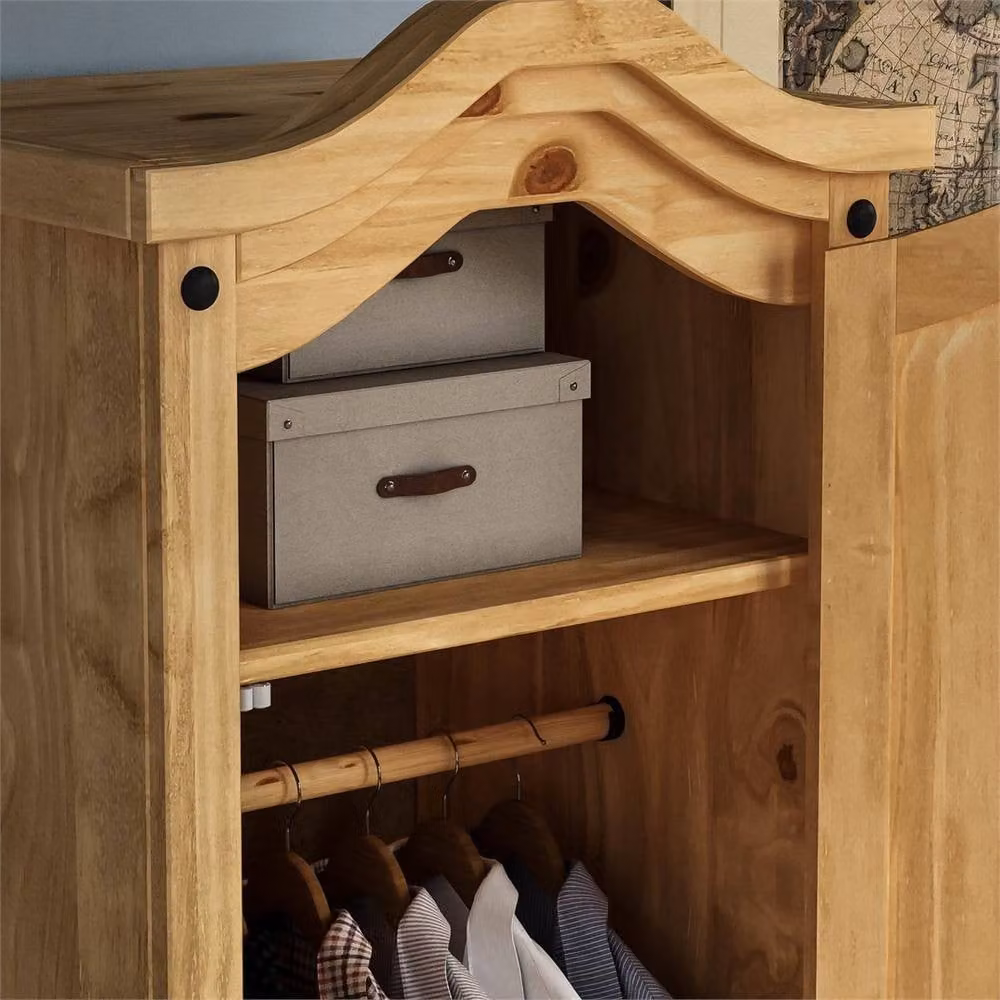 SPETLEK 1 Door Wardrobe in Brown Solid Pine Wood with Metal Accents – 2