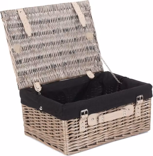 Red Hamper Antique Wash Wicker Picnic Basket with Cotton Lining in Brown