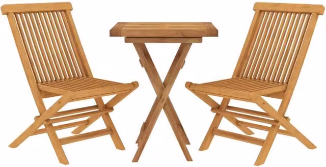 Berkfield Home Beautiful 3 Piece Solid Teak Wood Garden Dining Set in Brown – 1