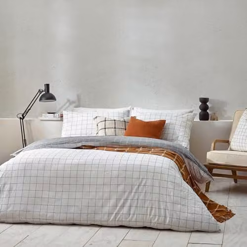 Riva Home Yard Checked Reversible Cotton Duvet Cover Set, Multicolour, W: 180 cm, H: 200 cm
