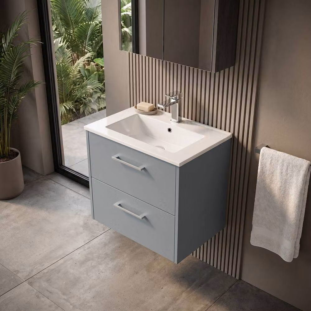 Balterley Winshill Contemporary 2 Drawer Wall Hung Vanity Basin Unit, Grey, W: 60 cm, D: 55.7 cm – 3