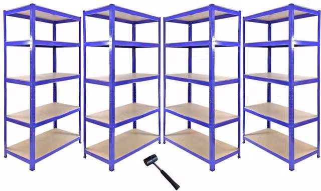 Monstershop T-Rax Corner Shelving Unit and 4x 90cm Garage Storage Racking in Blue