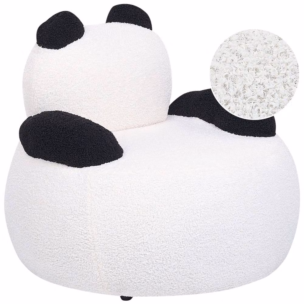 Wyld Haus Panda-Shaped Kids Armchair in White and Black Bouclé with Armrests and Solid Rubberwood Frame – 2