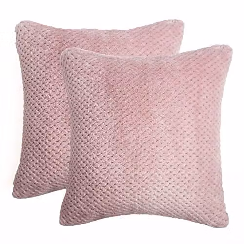 Brentfords Set of 2 Waffle Fleece Square Cushion Covers in Pink, 45 x 45 cm – 1