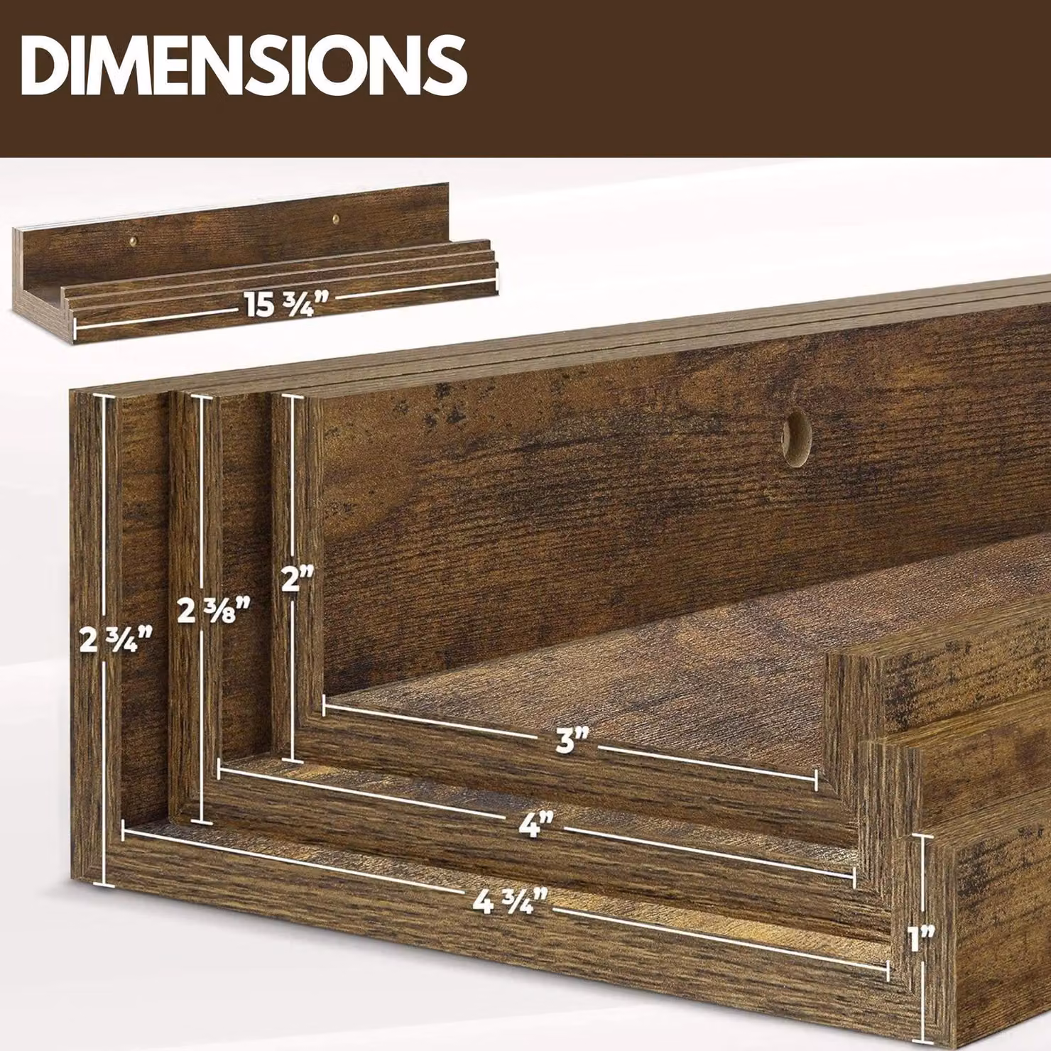 Rafaelo Mobilia Set of 3 Industrial Rustic Brown Wall Mounted Wood Shelves – 3