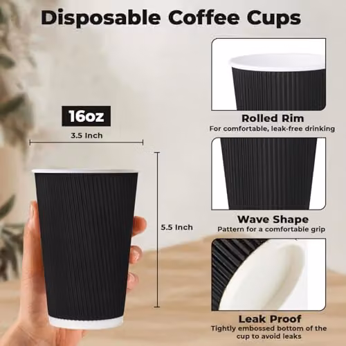 ECONX Black Triple Wall Ripple Paper Coffee Cups, 16oz, 200 Pack – 2