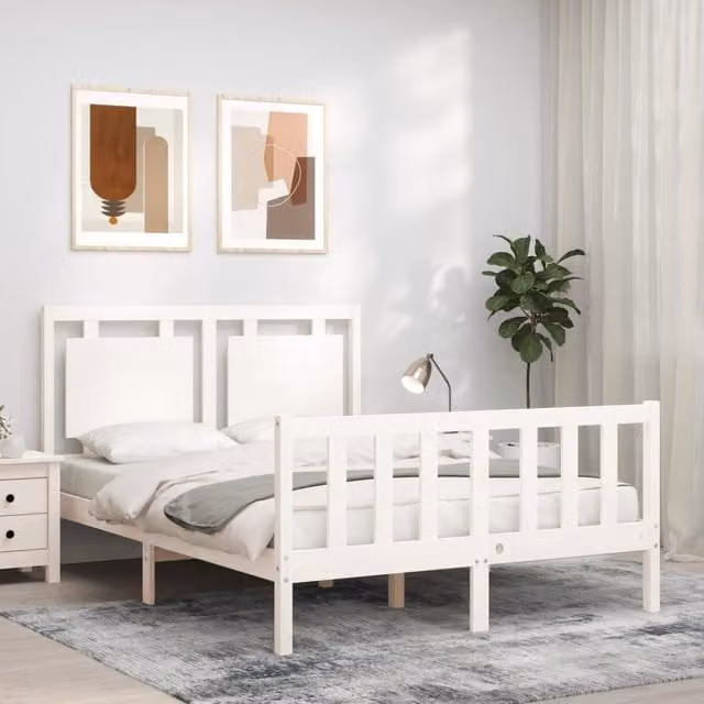 Berkfield Home White Solid Pine Bed Frame with Headboard W/D/H: 120 x 200 cm – 1