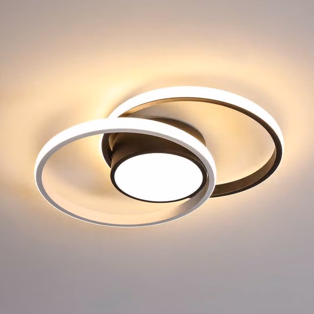 Pheashine Double Round LED Ceiling Light in Black and White, 42W, 3000K, Diameter: 40 cm