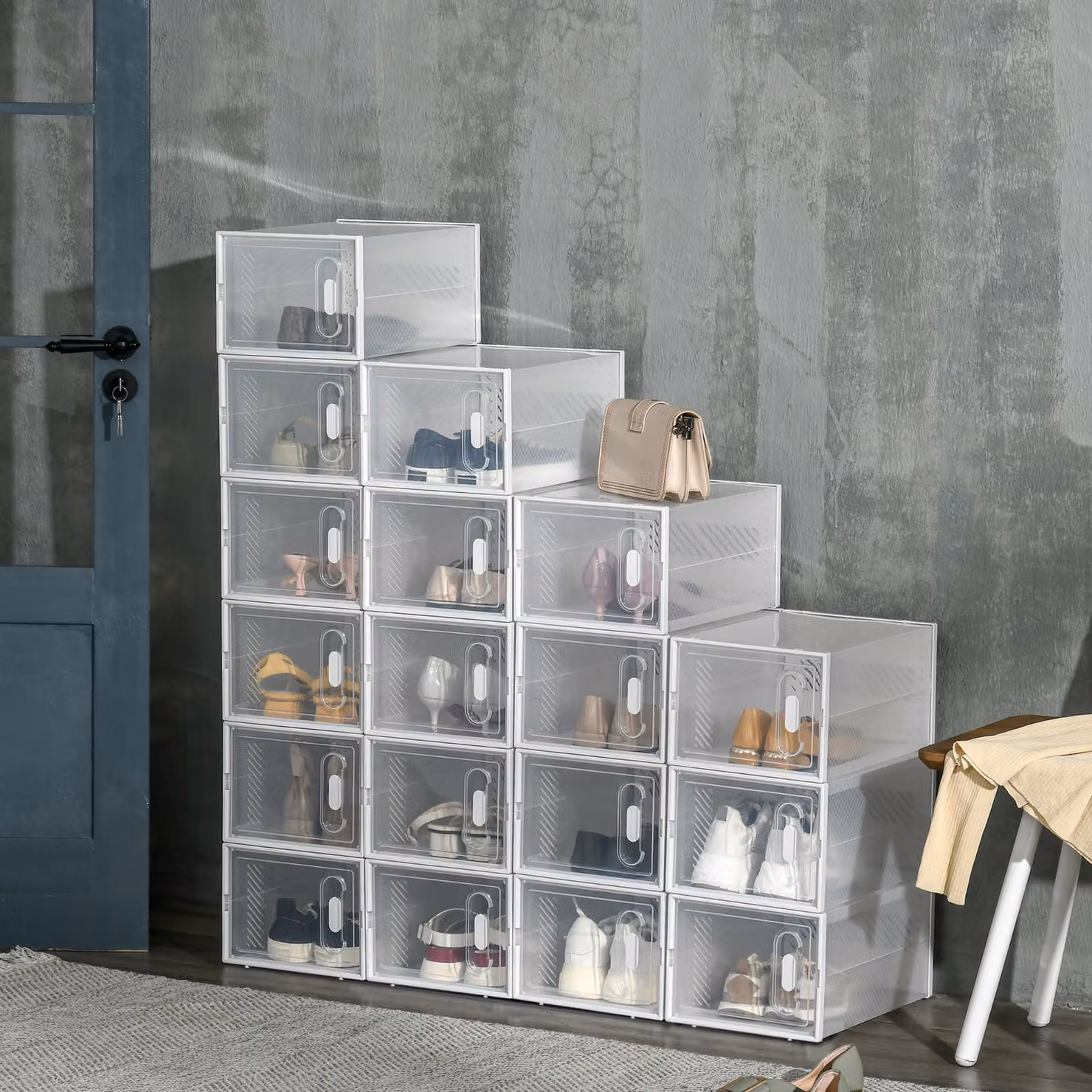 HOMCOM Modular DIY Storage Unit with 18 Cubes and Dust-Proof Hinged Doors – 2