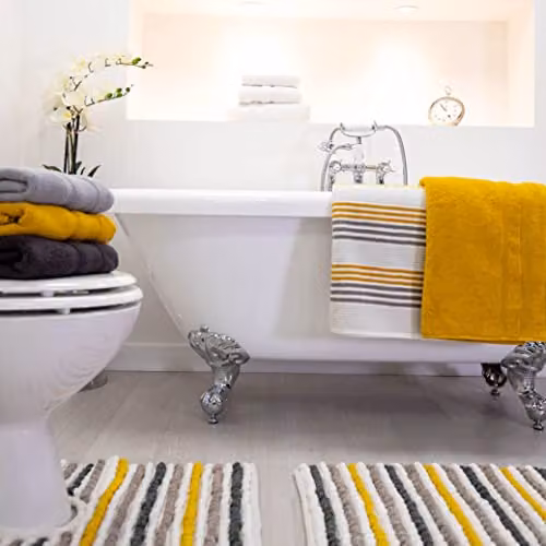 Allure Bath Fashions Striped Chunky Bobble Pedestal Mat, Multicolour (Yellow, Grey), W/D/H: 50 x 50 x 2 cm – 2