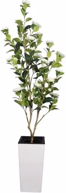 VOGREX 152.4 cm Artificial White Camellia Tree in Pot, Green