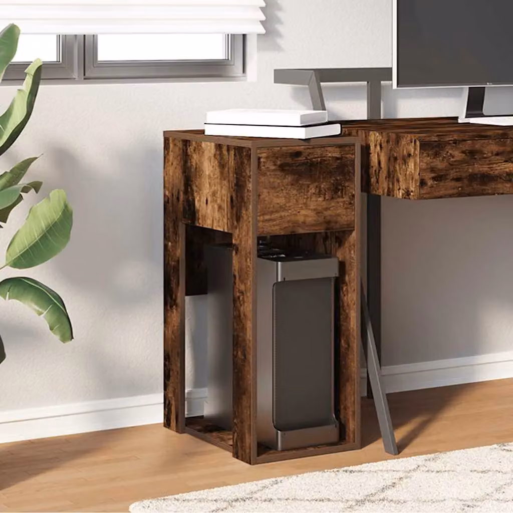 Berkfield Home Computer Tower Stand with Drawer in Smoked Oak Brown, W/D/H: 30 x 44 x 74 cm – 3