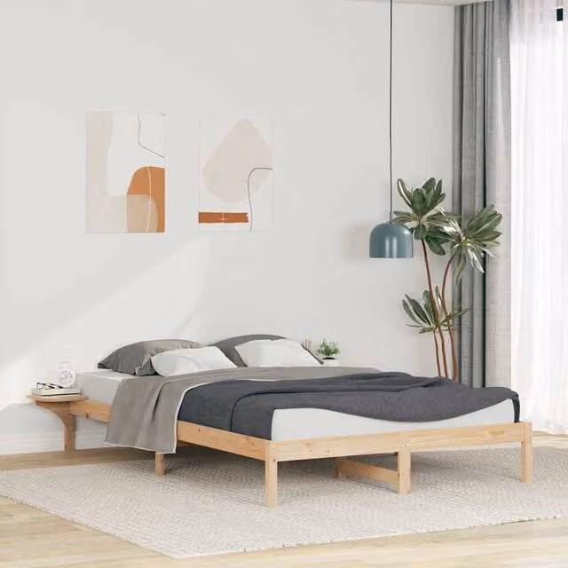 Berkfield Home Modern Solid Pine Wood Bed Frame with Side Tables in Brown, W: 160 cm, L: 210 cm – 1