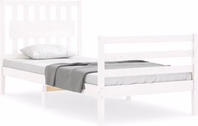 Berkfield Home Solid Wood Bed Frame with Headboard in White, W/D/H: 90 x 200 cm – 1